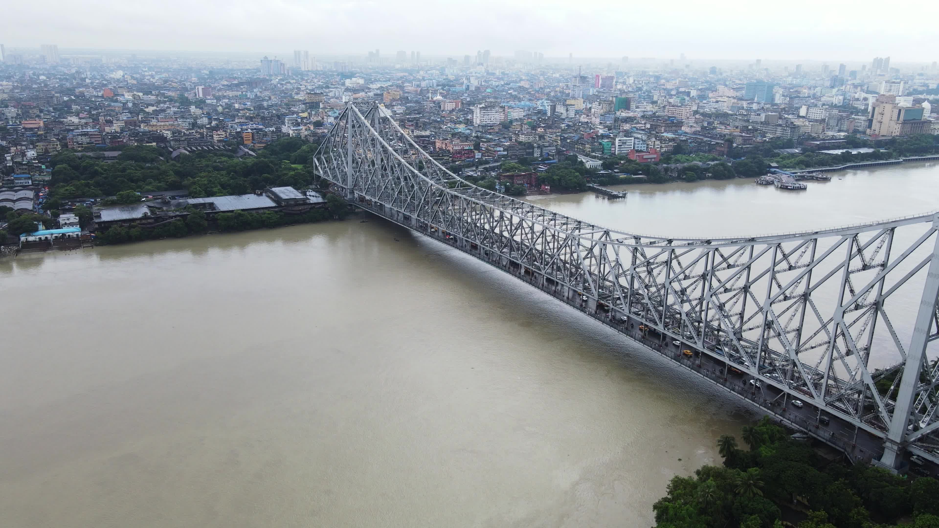 Aerial View Of Howrah Bridge In Kolkata, India