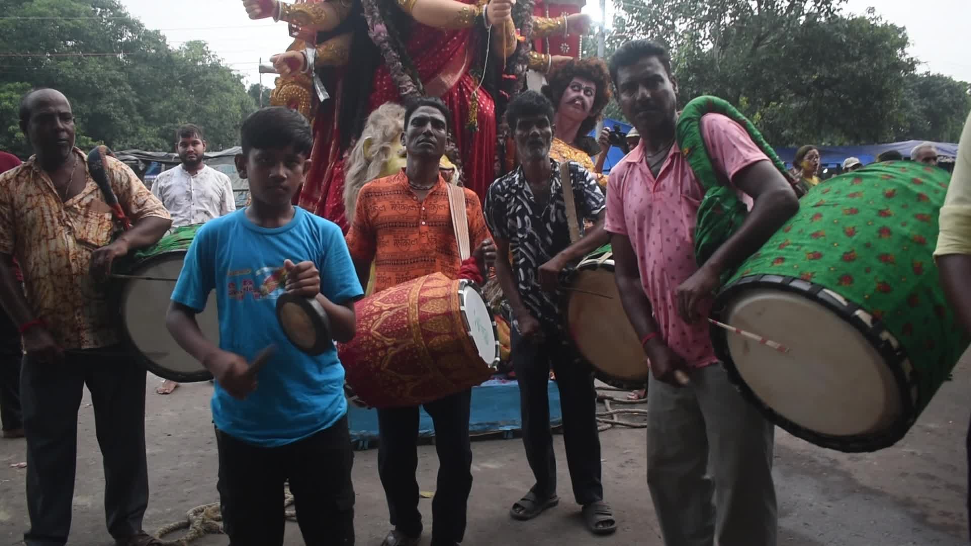 Durga idol immersion in Kolkata, India