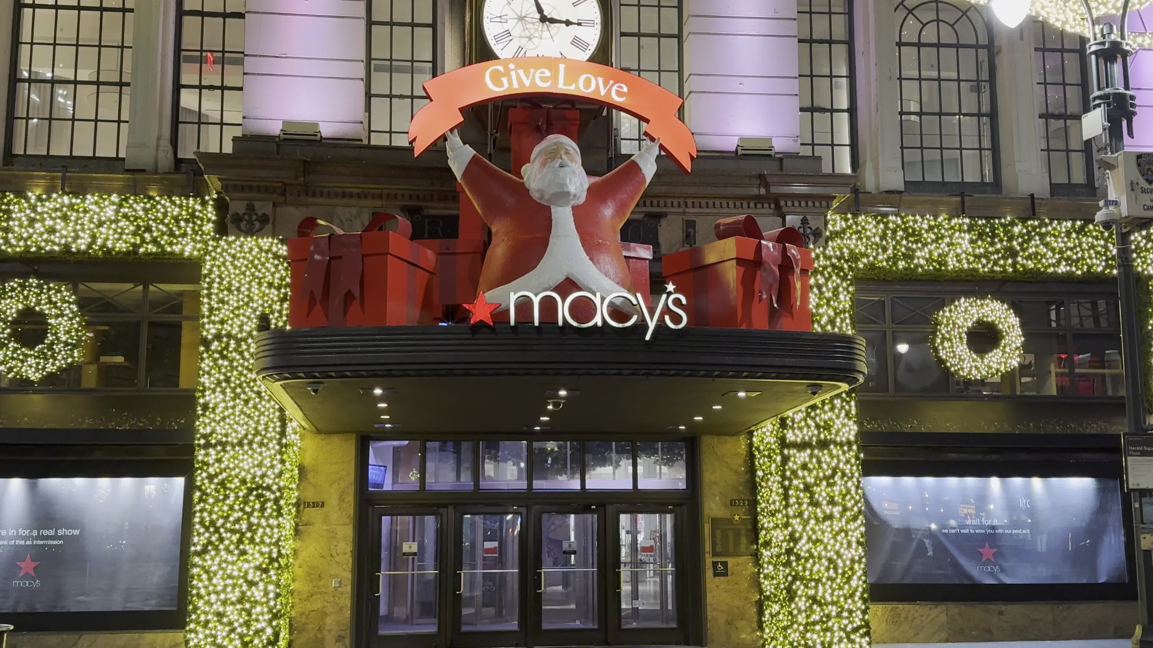 Macys Getting Ready with Thanksgiving Day and Christmas Decorations