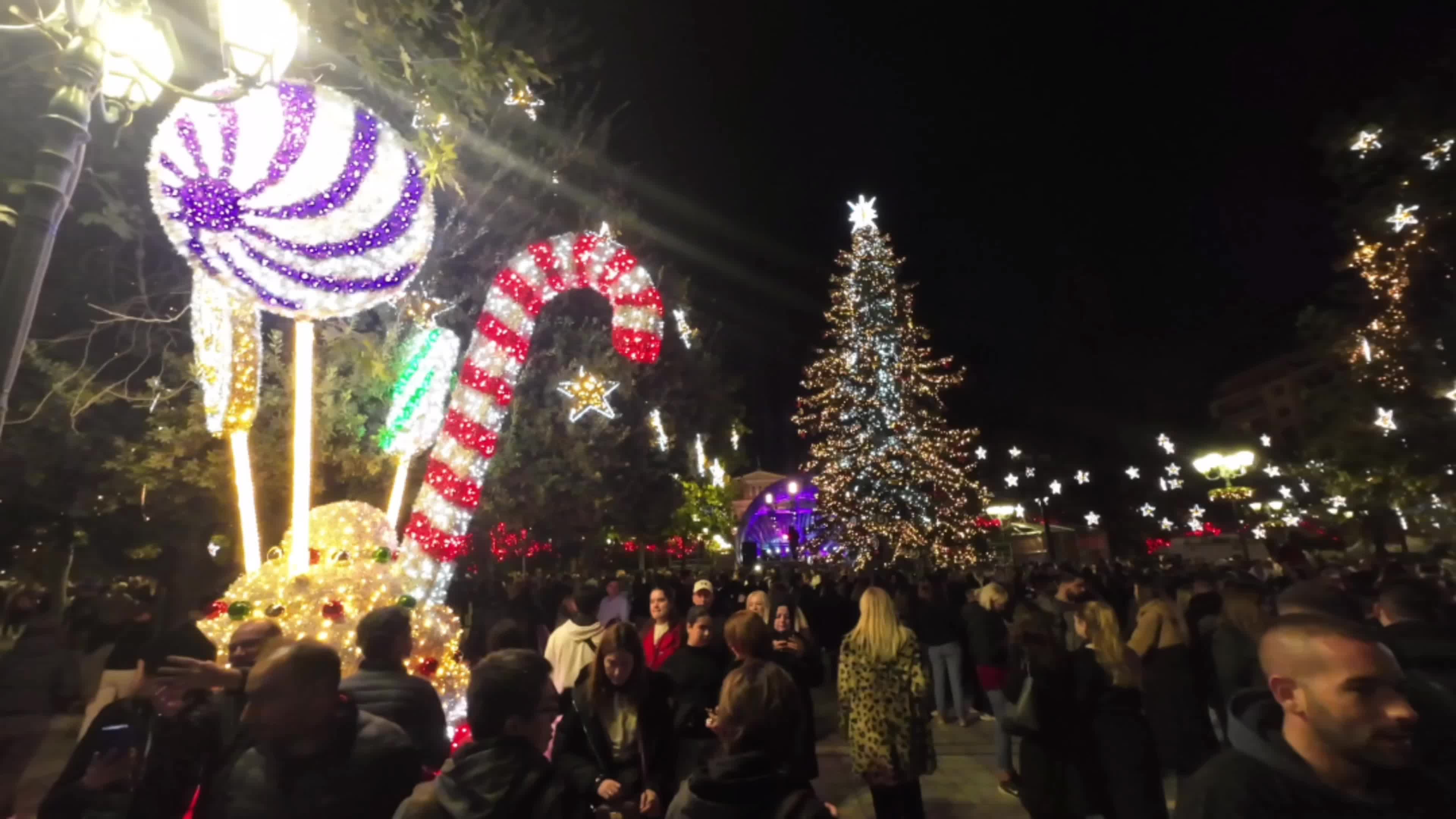 Illumination Of Christmas Tree In Athens