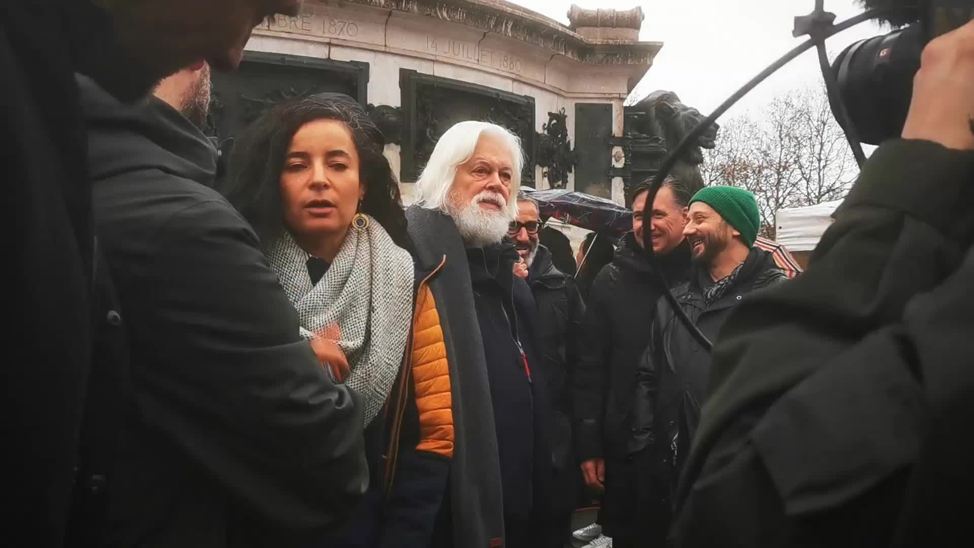 Paul Watson, founder of the Sea Shepherd Conservation Society and anti-whaling activist, attended a rally in his support in Paris